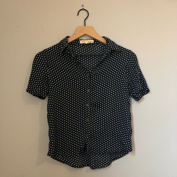 Rewind Navy Polka Dot Button Crop Top - Picture 2 of 7